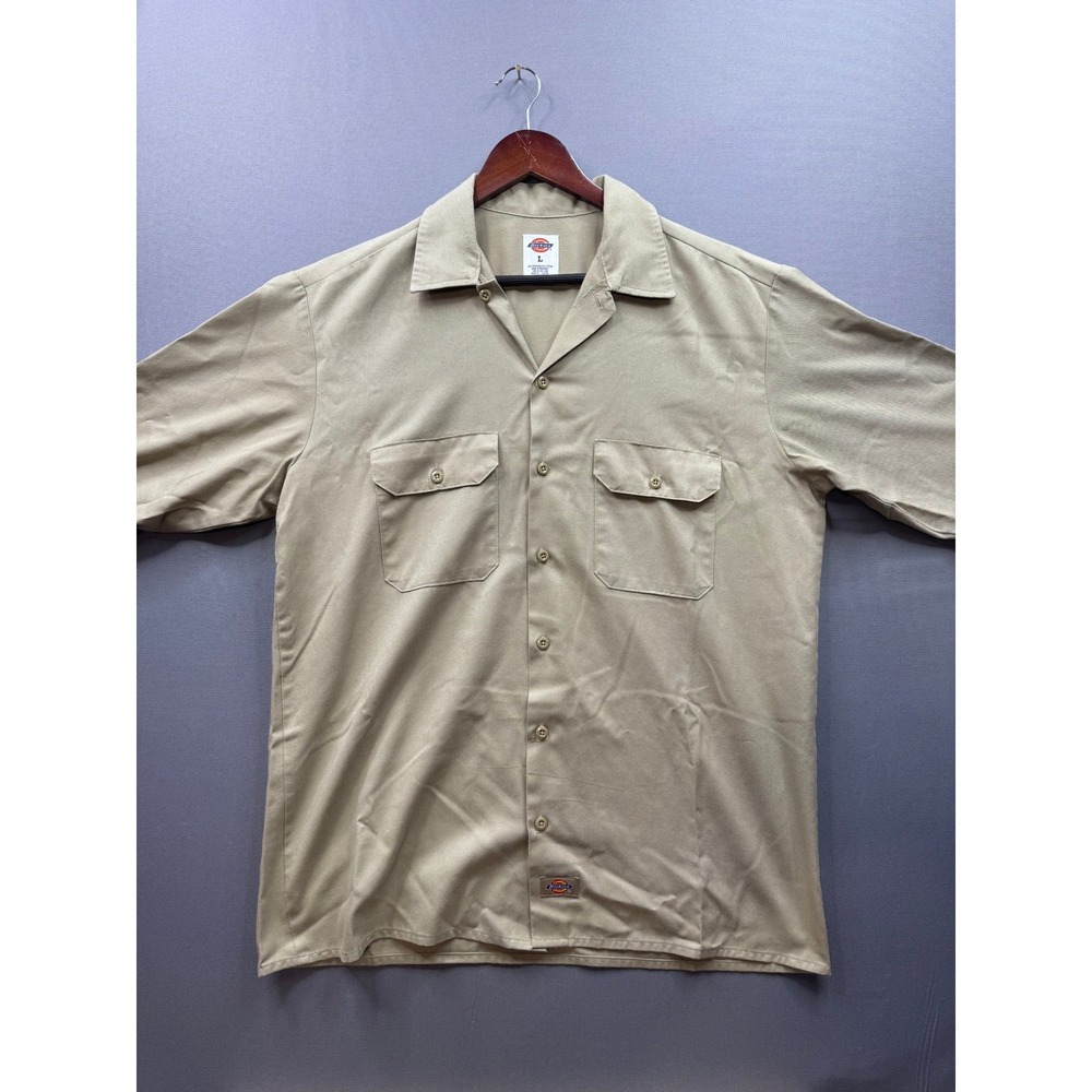 Dickies Mens Khaki Short Sleeve Work‎ Shirt Button Up Size L - Picture 2 of 10
